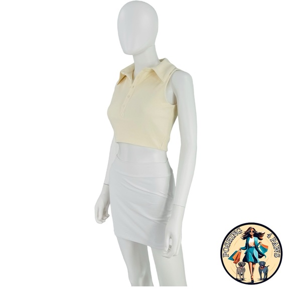 Camila Coelho Ivory Beja Waffle Tennis Prep Collared Preppy Crop Top XXS - Picture 3 of 11